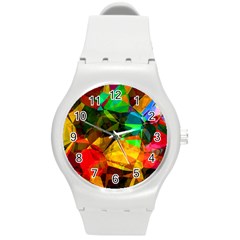 Color Abstract Polygon Round Plastic Sport Watch (m) by HermanTelo