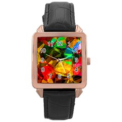 Color Abstract Polygon Rose Gold Leather Watch  by HermanTelo