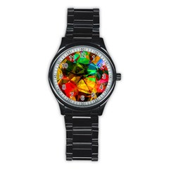 Color Abstract Polygon Stainless Steel Round Watch by HermanTelo