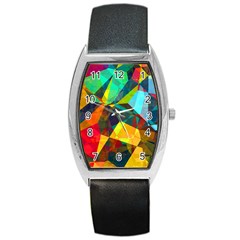 Color Abstract Polygon Background Barrel Style Metal Watch