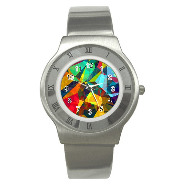 Color Abstract Polygon Background Stainless Steel Watch