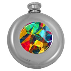 Color Abstract Polygon Background Round Hip Flask (5 oz)