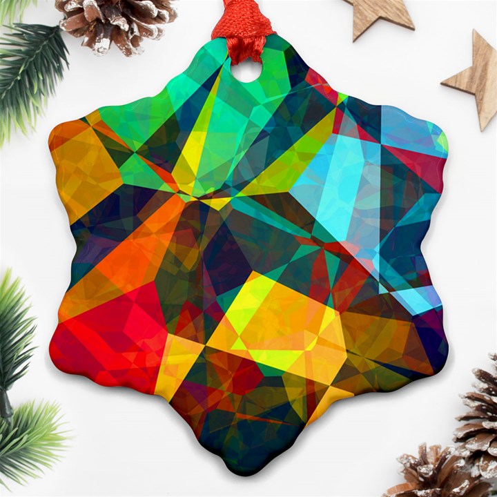 Color Abstract Polygon Background Snowflake Ornament (Two Sides)