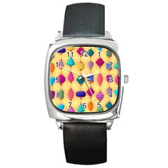 Colorful Background Stones Jewels Square Metal Watch