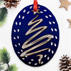 Christmas Tree Grey Blue Oval Filigree Ornament (two Sides)