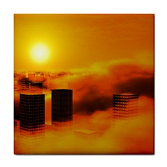 City Sun Clouds Smog Sky Yellow Tile Coasters by HermanTelo