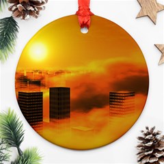 City Sun Clouds Smog Sky Yellow Ornament (round) by HermanTelo