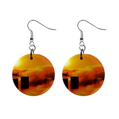 City Sun Clouds Smog Sky Yellow Mini Button Earrings