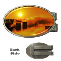 City Sun Clouds Smog Sky Yellow Money Clips (oval)  by HermanTelo