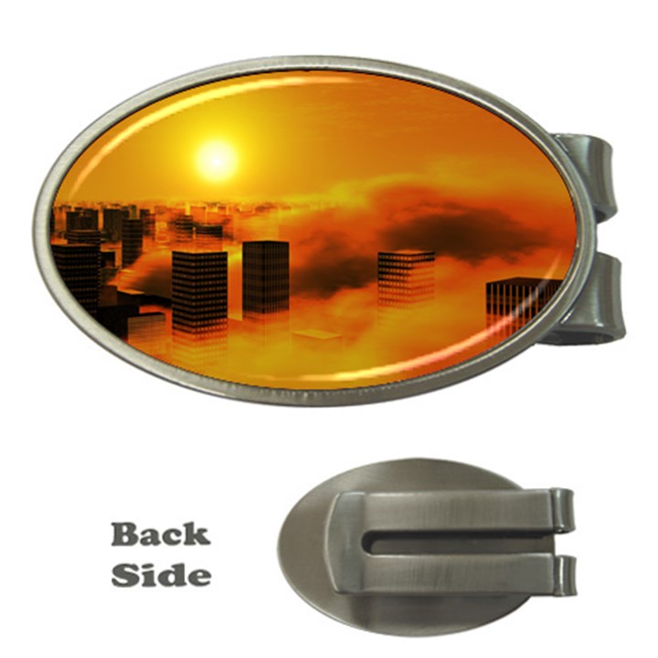 City Sun Clouds Smog Sky Yellow Money Clips (Oval) 