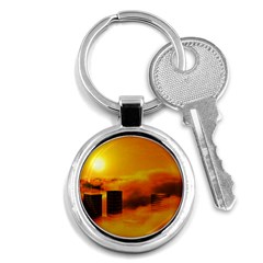 City Sun Clouds Smog Sky Yellow Key Chain (round) by HermanTelo