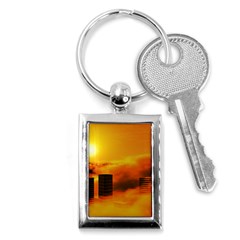 City Sun Clouds Smog Sky Yellow Key Chain (rectangle) by HermanTelo