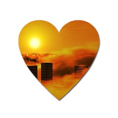 City Sun Clouds Smog Sky Yellow Heart Magnet by HermanTelo