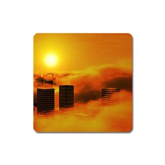 City Sun Clouds Smog Sky Yellow Square Magnet by HermanTelo