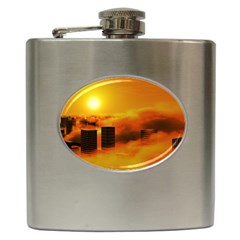 City Sun Clouds Smog Sky Yellow Hip Flask (6 Oz)