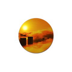 City Sun Clouds Smog Sky Yellow Golf Ball Marker by HermanTelo