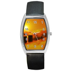 City Sun Clouds Smog Sky Yellow Barrel Style Metal Watch