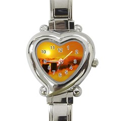 City Sun Clouds Smog Sky Yellow Heart Italian Charm Watch