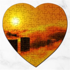 City Sun Clouds Smog Sky Yellow Jigsaw Puzzle (heart) by HermanTelo