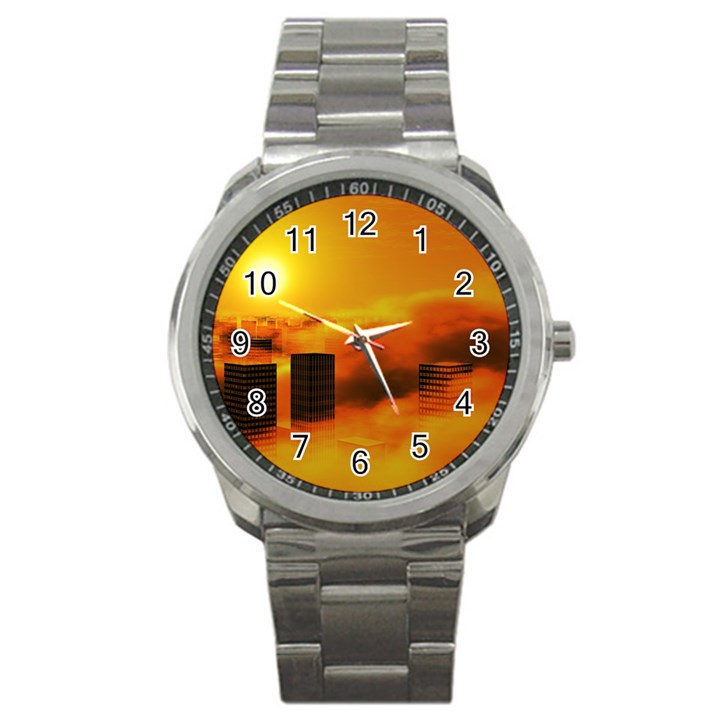 City Sun Clouds Smog Sky Yellow Sport Metal Watch