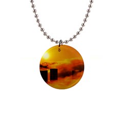 City Sun Clouds Smog Sky Yellow 1  Button Necklace