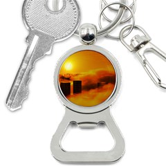 City Sun Clouds Smog Sky Yellow Bottle Opener Key Chain by HermanTelo