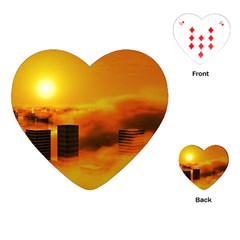 City Sun Clouds Smog Sky Yellow Playing Cards (heart)