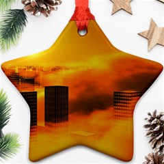 City Sun Clouds Smog Sky Yellow Star Ornament (two Sides)