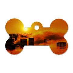 City Sun Clouds Smog Sky Yellow Dog Tag Bone (one Side)