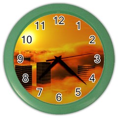 City Sun Clouds Smog Sky Yellow Color Wall Clock