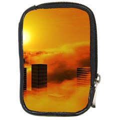 City Sun Clouds Smog Sky Yellow Compact Camera Leather Case by HermanTelo