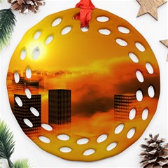 City Sun Clouds Smog Sky Yellow Ornament (round Filigree)