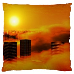 City Sun Clouds Smog Sky Yellow Large Cushion Case (two Sides) by HermanTelo