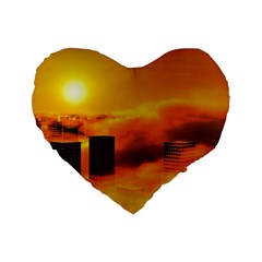 City Sun Clouds Smog Sky Yellow Standard 16  Premium Heart Shape Cushions by HermanTelo