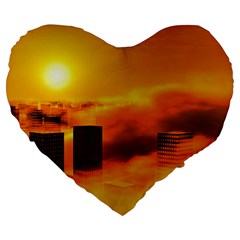 City Sun Clouds Smog Sky Yellow Large 19  Premium Heart Shape Cushions