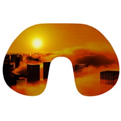 City Sun Clouds Smog Sky Yellow Travel Neck Pillow by HermanTelo