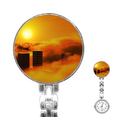 City Sun Clouds Smog Sky Yellow Stainless Steel Nurses Watch