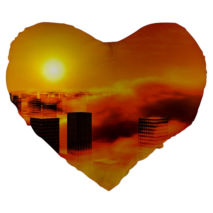 City Sun Clouds Smog Sky Yellow Large 19  Premium Flano Heart Shape Cushions