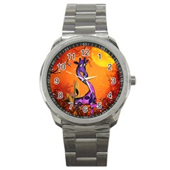 Funny Giraffe In The Night Sport Metal Watch by FantasyWorld7