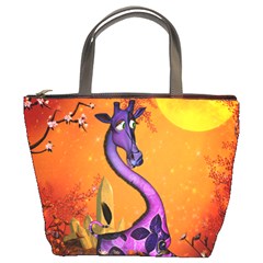 Funny Giraffe In The Night Bucket Bag by FantasyWorld7