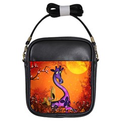 Funny Giraffe In The Night Girls Sling Bag by FantasyWorld7