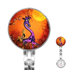 Funny Giraffe In The Night Stainless Steel Nurses Watch by FantasyWorld7