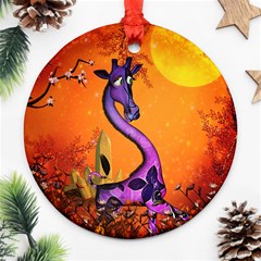 Funny Giraffe In The Night Ornament (round) by FantasyWorld7