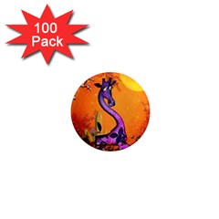 Funny Giraffe In The Night 1  Mini Magnets (100 Pack)  by FantasyWorld7