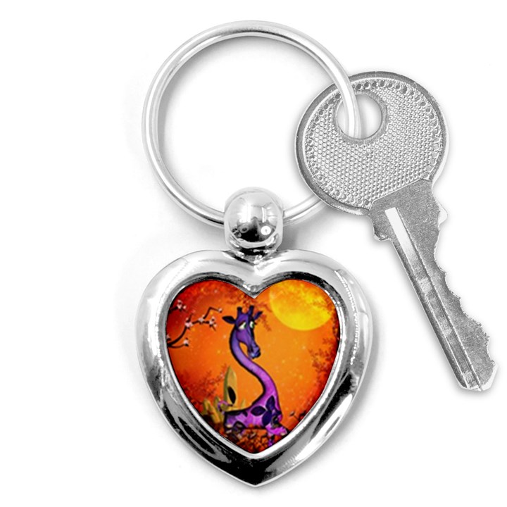 Funny Giraffe In The Night Key Chain (Heart)