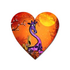 Funny Giraffe In The Night Heart Magnet by FantasyWorld7