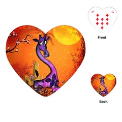 Funny Giraffe In The Night Playing Cards (heart) by FantasyWorld7