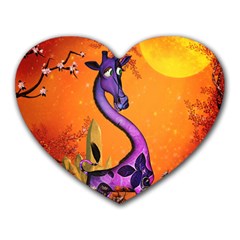 Funny Giraffe In The Night Heart Mousepads