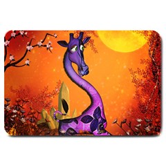 Funny Giraffe In The Night Large Doormat  by FantasyWorld7