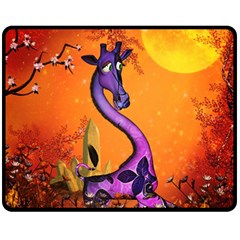 Funny Giraffe In The Night Fleece Blanket (medium)  by FantasyWorld7